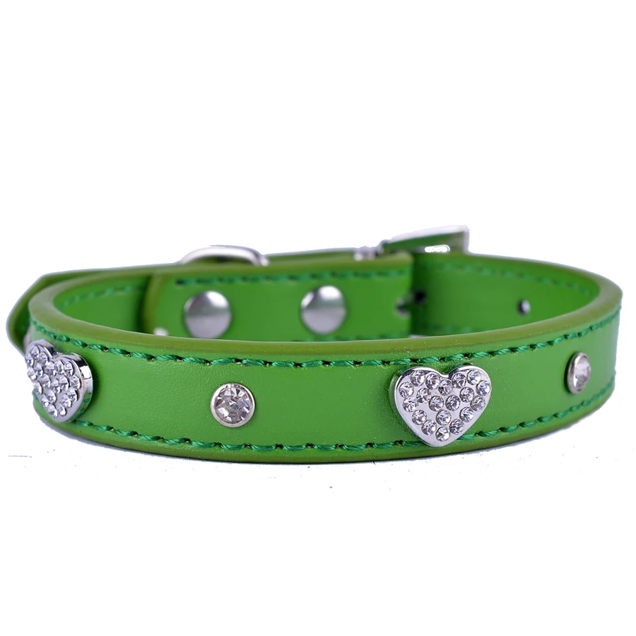 Стразы искусственная кожа ошейник для маленьких собак кожаный Bling Diamante Сердце шипованных Чихуахуа йорка 5 цветов Размеры размеры S и M