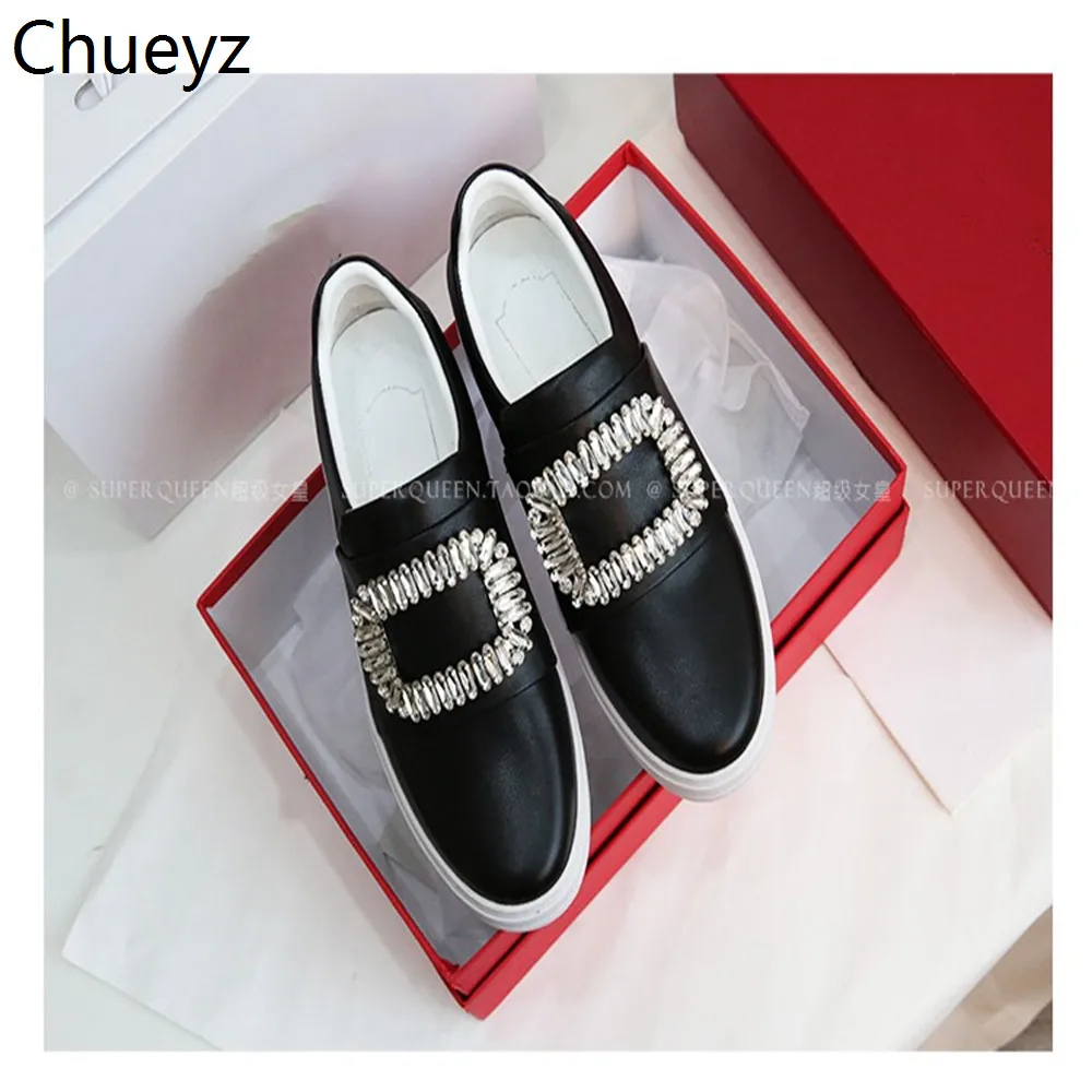 Chueyz/весенние модные тонкие туфли; кожаные туфли с бриллиантовой пряжкой; женская повседневная обувь без застежки на толстой подошве; Размеры 35-40 - Цвет: 4