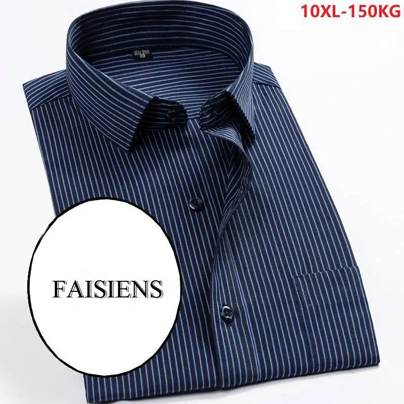 Мужская рубашка FAISIENS летняя хлопковая большого размера 10XL 12XL в полоску с