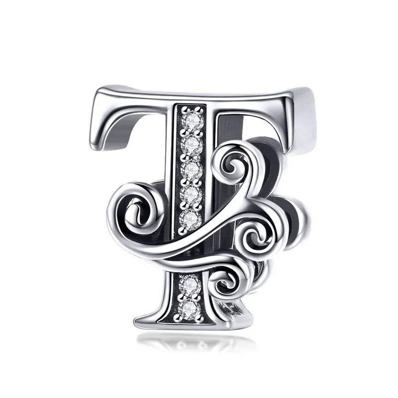 T WOSTU, новая мода, 925 пробы, серебро, A-Z, буквы, бусины, подходят к оригинальному браслету, подвеска, браслет для женщин, ювелирные изделия DAC030 - Цвет: T