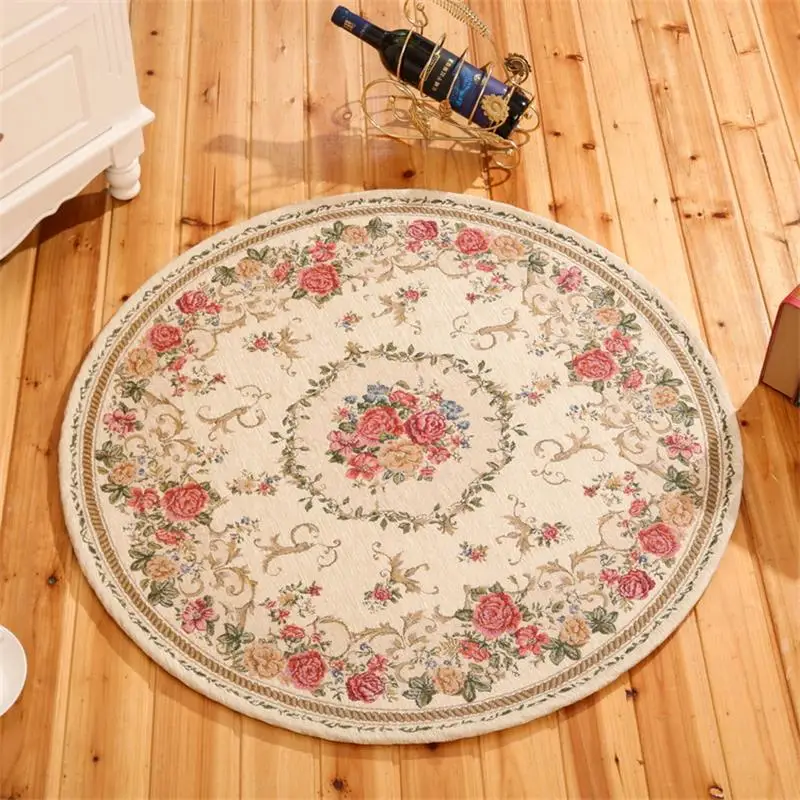 

Round Jacquard Countryside Carpets For Living Room Flower Bedroom Rugs And Carpets Computer Chair Floor Mat Cloakroom Area Rug