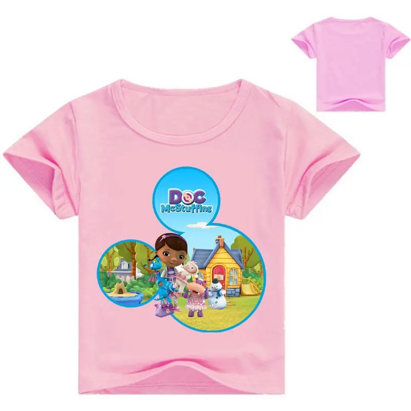 От 2 до 12 лет г. летняя одежда Lambie Doc Mcstuffins Одежда для мальчиков футболки с короткими рукавами для девочек, рубашка