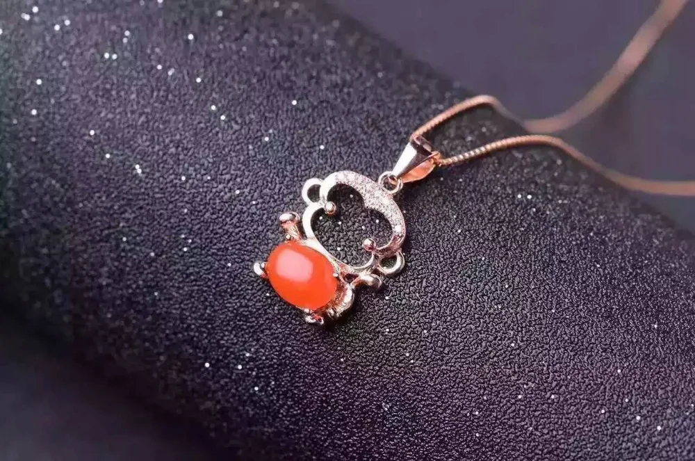 natural south red agate pendant S925 silver Natural yellow crystal Pendant Necklace trendy Elegant Cute monkey women jewelry | Украшения и