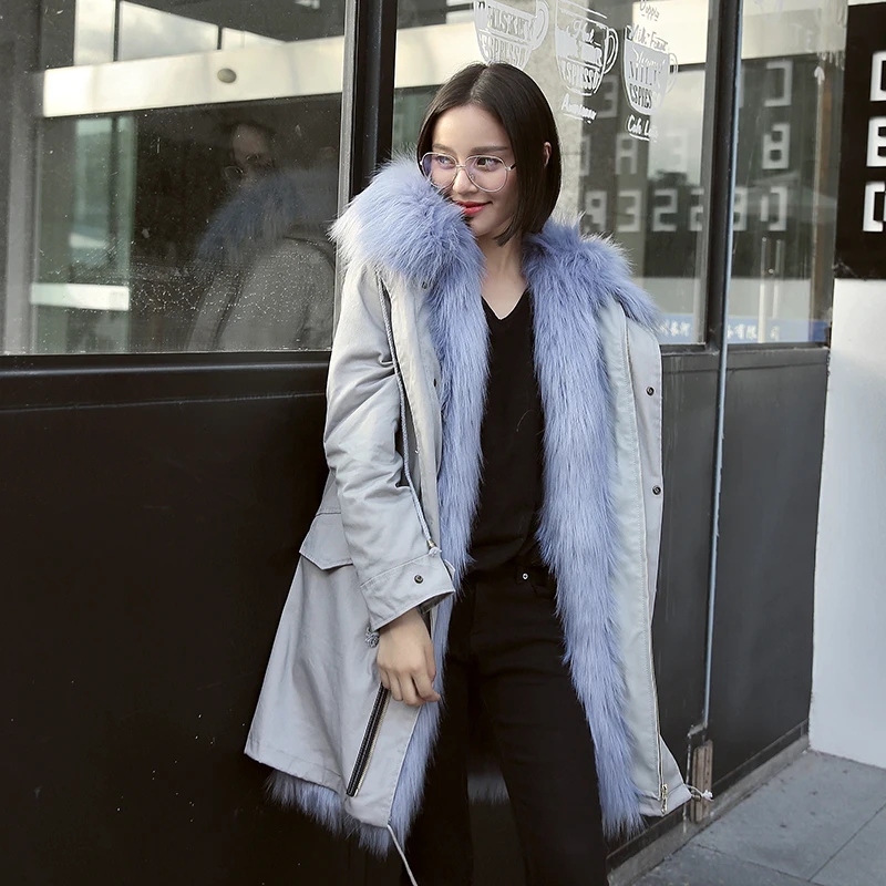 Высокое качество Новинка 2017 года зимняя куртка Для женщин большой енота модные