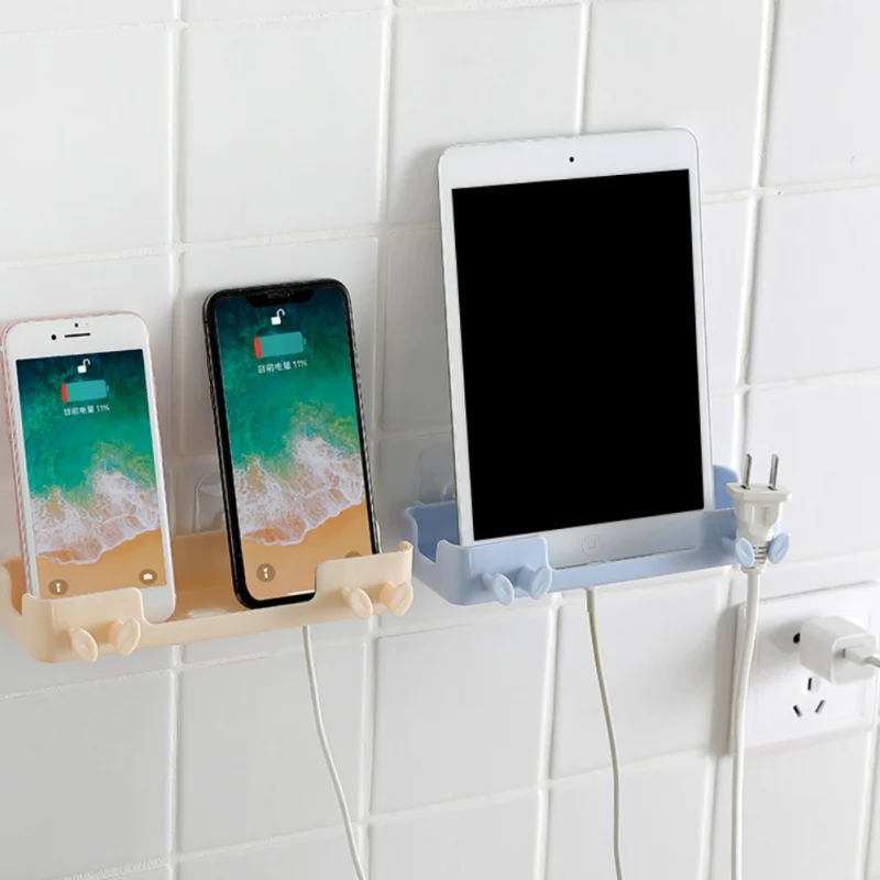 

Wall Mounted Phone Holder Plastic Self Adhesive Stand Plug Socket Cable Management For Bedroom Kitchen Bathroom Office