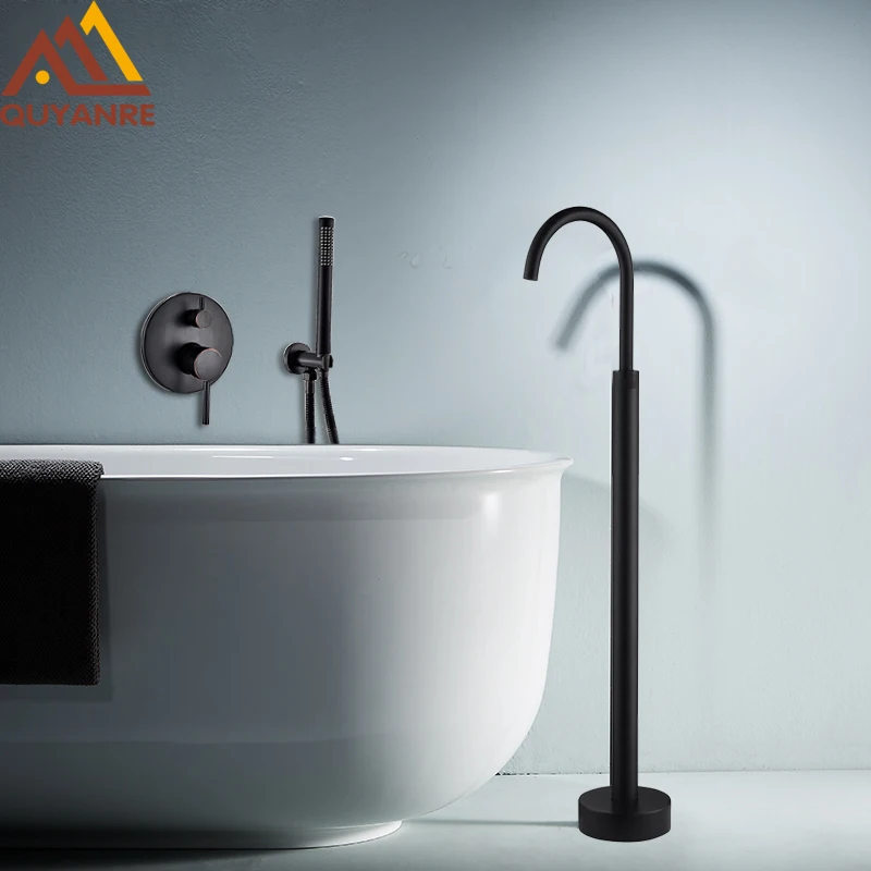 Черный бронзовый смеситель для душа напольный стоячий носик с настенным