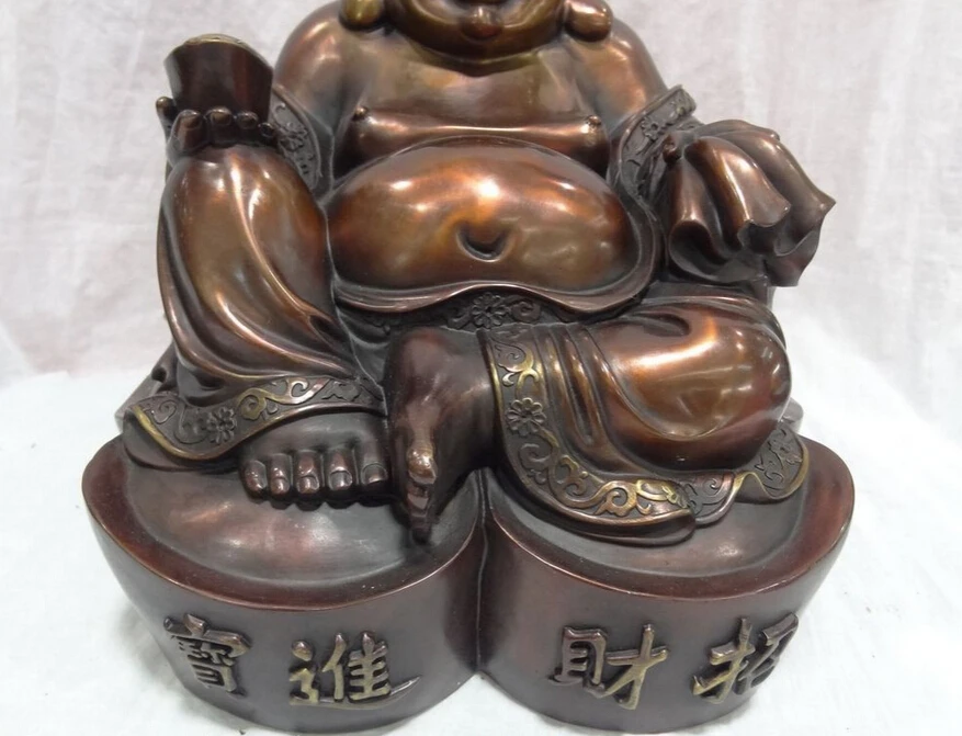 song voge gem S3002 12&quot China Pure Bronze Buddhism Happy Laughing Maitreya Buddha Statue Monkey Bag | Дом и сад