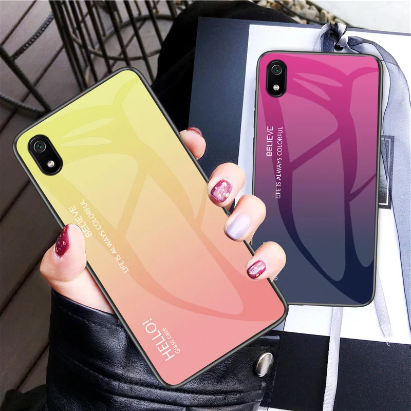 Чехол для Xiaomi Redmi 7A модный жесткий чехол из закаленного стекла роскошный