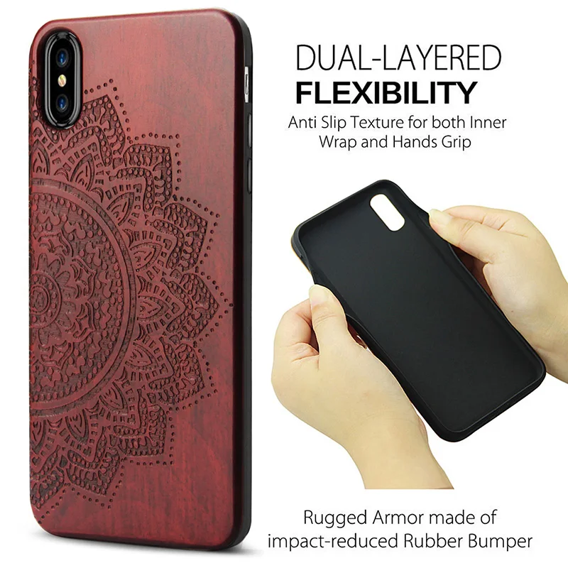 For iPhone X XS XR Case Real Wood Engraving Pattern Shock Proof Hard Back Cover for Apple Max Phone Cases |