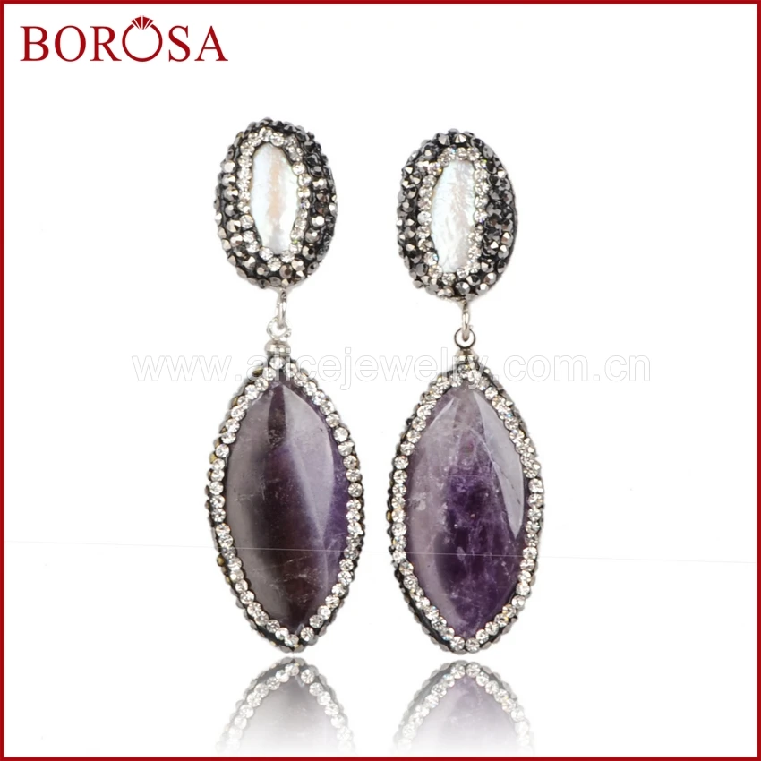 Borosa ручной работы Drusy висячие серьги натуральный жемчуг & amethyформа аметисты