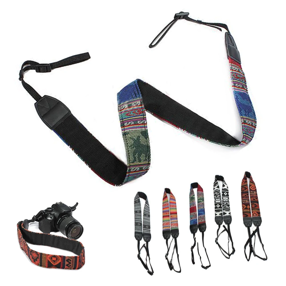 Retro Style Double Cotton Yard Colorful Pattern Camera Shoulder Neck Sling Hand Strap Belt