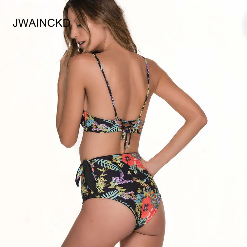 JWAINCKD Bikini Push Up 2019 Mujer Print High Waist Bikinis Set Swimwear Women Swimsuit Female Bandage Biquini Suit Beach Wear | Женская