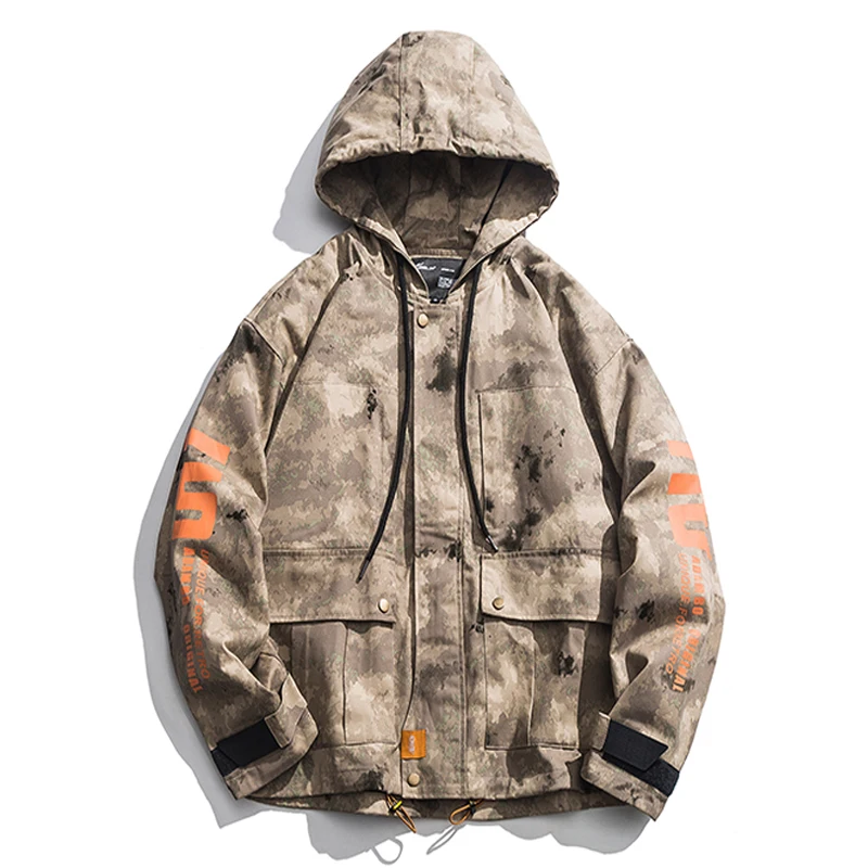 

2019 Осенние новые японские Стиль камуфляж длинный рукав Модные принты для мужчин с капюшоном куртки повседневная верхняя одежда Уличная вет...