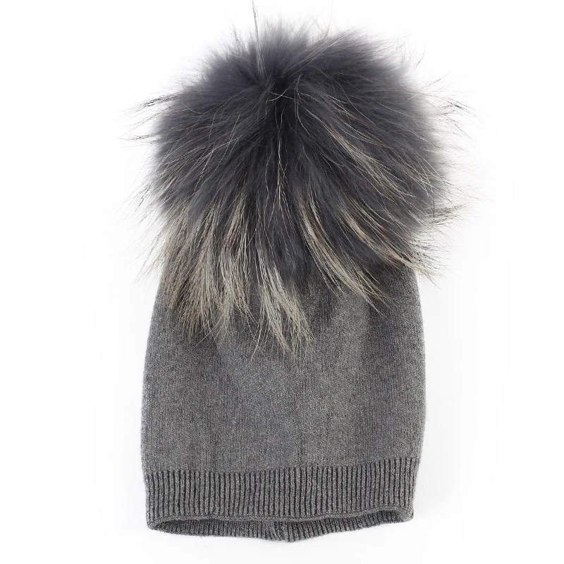 Geebro/Шапка-бини для новорожденных; Осенняя шерстяная шапка Skullies Beanies с помпоном из меха енота для мальчиков и девочек; объемная шапка с настоящим помпоном - Цвет: Dark Grey B