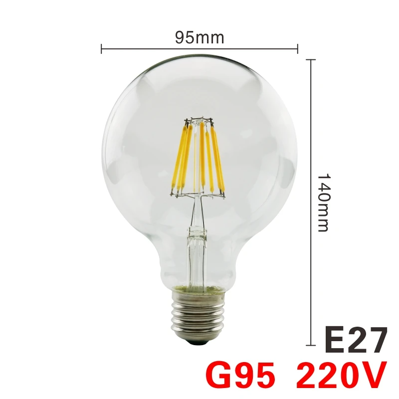 G95 E27 Светодиодный Эдисон лампы E27 G45 A60 C35 светодиодный лампы E14 G80 G95 G125 нити светильник 220V 2W 4W 6W 8W Античная Ретро Винтаж Стекло лампа - Испускаемый цвет: G95 E27