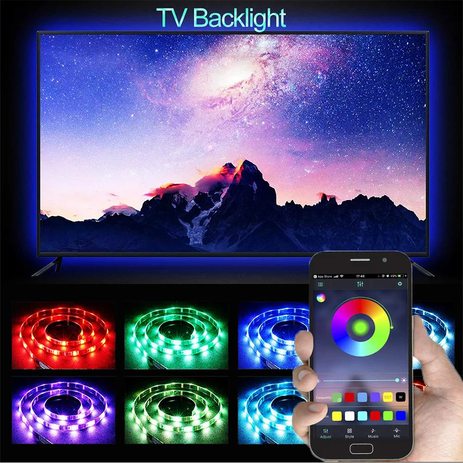 DC5V USB СВЕТОДИОДНЫЙ светильник 5050 RGB 50 см 1 м 2 м 3 м Bluetooth приложение управление гибкий светильник ТВ фоновый светильник RGB светодиодный лента
