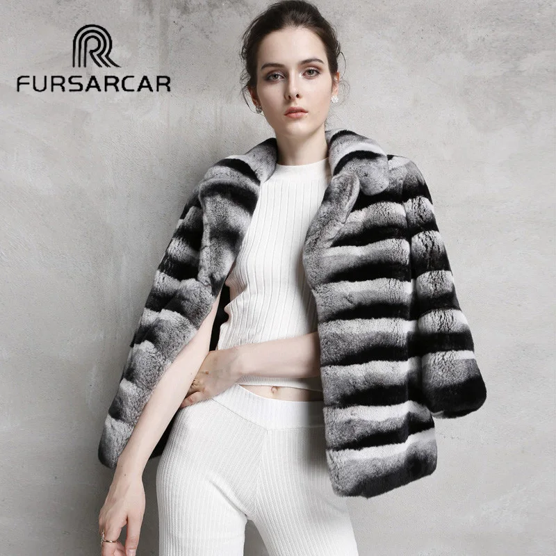 FURSARCAR натуральная Шуба из кролика Рекс для женщин зимние Thichk кроличьего меха