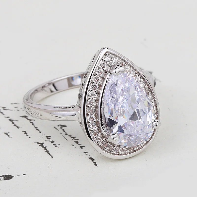 Капля воды мода кубического циркония 925 Серебряное кольцо для женщин вечерние с