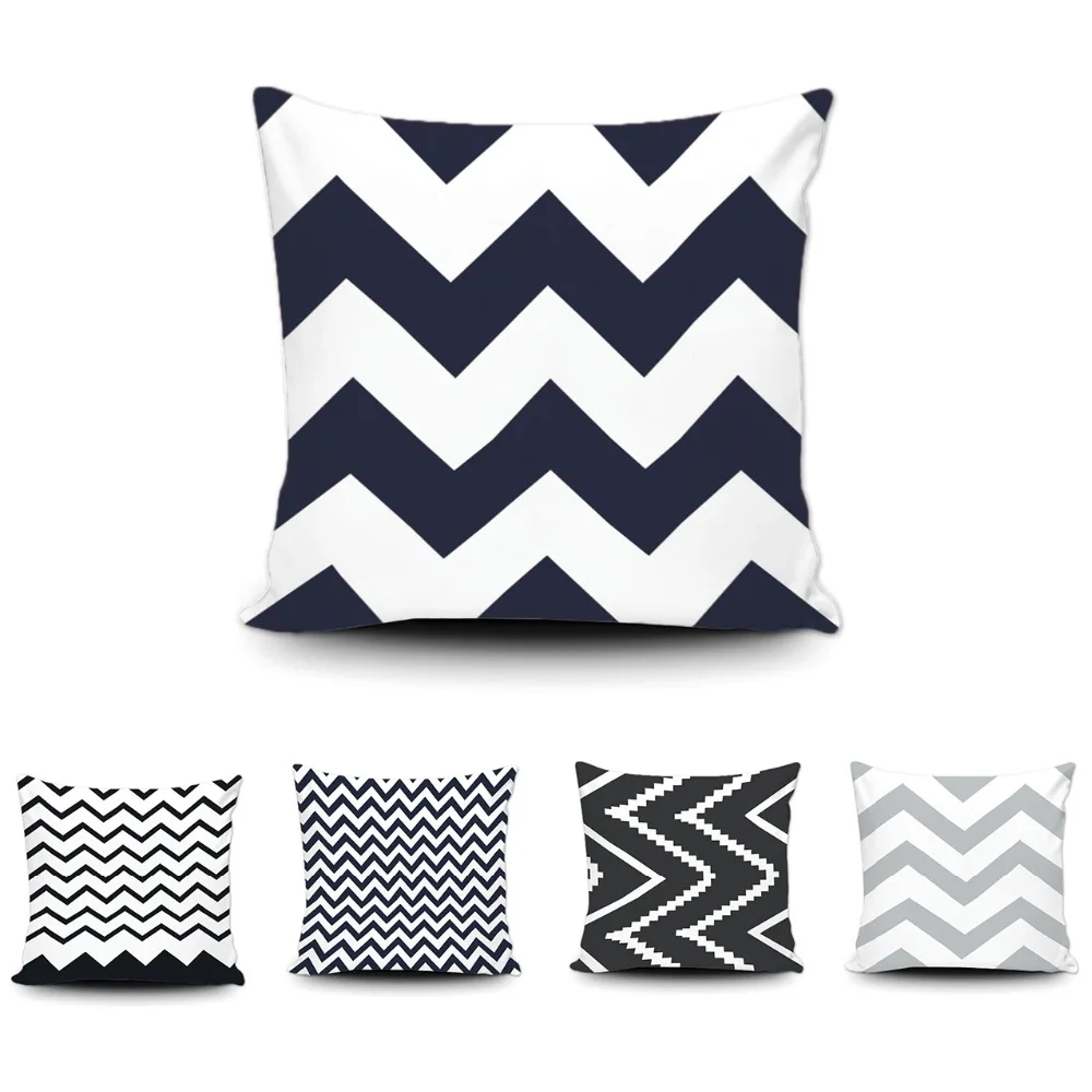 Чехол для подушки в черно-белую полоску Современная Геометрическая