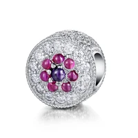 hot sale silver color charm bead fashion flower crystal beads for original pandora charm bracelets bangles jewelry