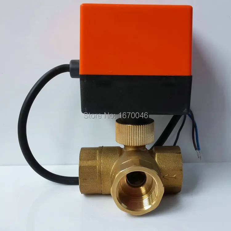 Тройниковый Электрический шаровой клапан 1/2 дюйма DN15 AC220V латунный