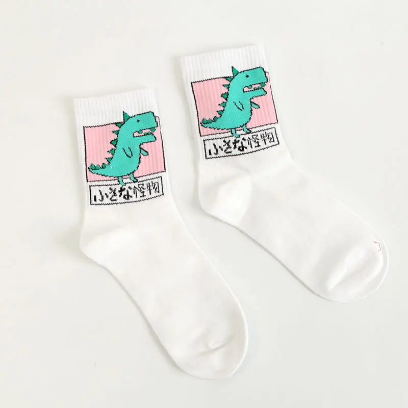 Epous/летние женские хлопковые носки Harajuku с рисунком динозавра из мультфильма