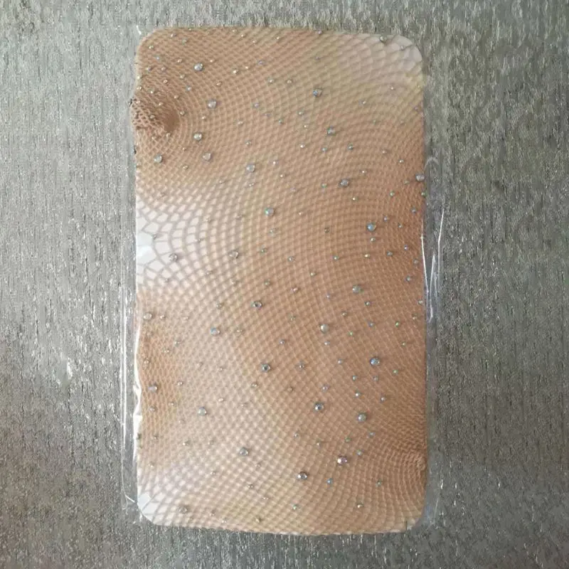 Flesh Color Женские эротические ажурные колготки, однотонные блестящие разноцветные стразы, Чулки с высокой талией в сеточку - Цвет: Flesh Color