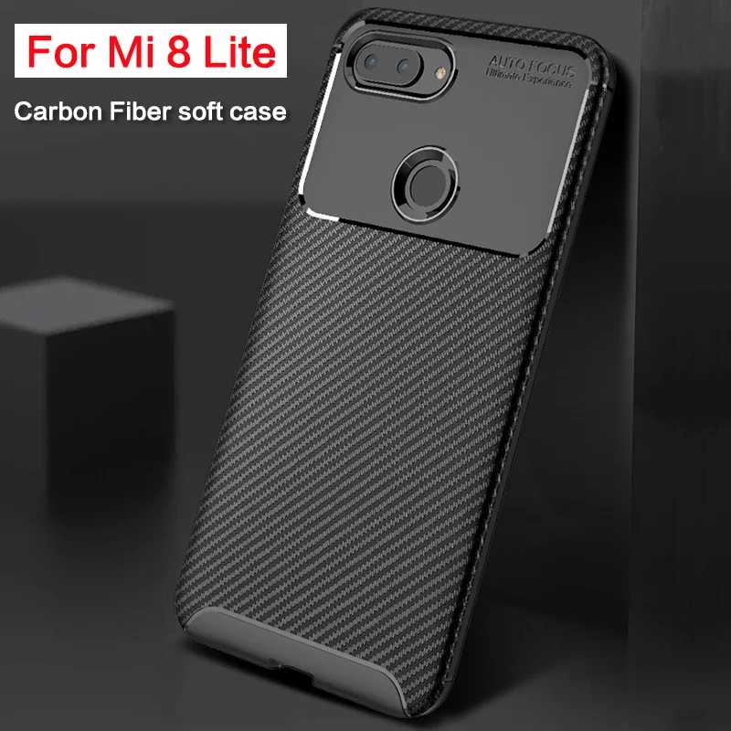 MAKAVO Carbon Fiber Case For Xiaomi Mi 8 Lite Bumper Cover Soft Silicone SE Explorer Protective |