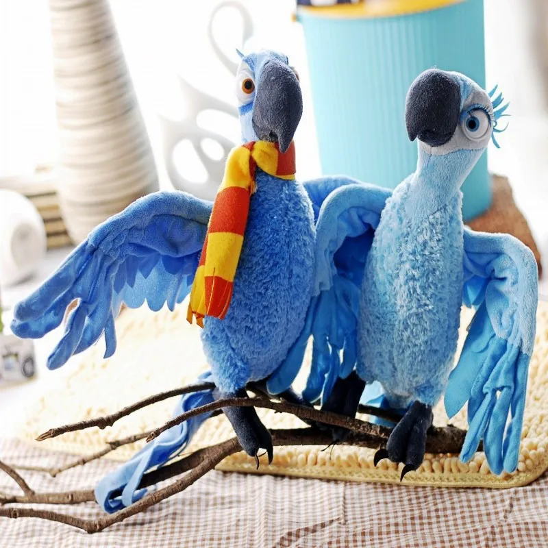 

a pair of middle size parrot toys Rio movie parrot dolls Blu and Jewel plush toys gift about 38cm 0409