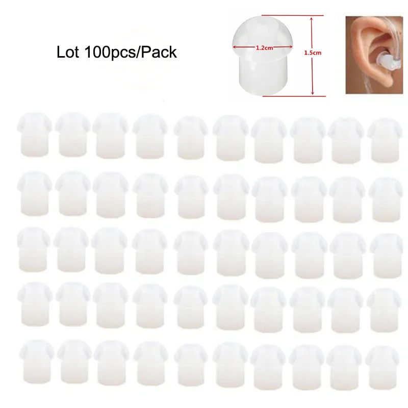 100pcs Replacement Silicone Rubber Mushroom EarTips Ear Tips Earbuds for Acoustic Coil Air Tube Style PTT Mic Earpieces Headset