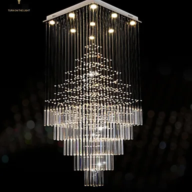 

LED Crystal Chandeliers Square Pendant Light Lighting Lamps Fixtures AC 100 to 240V Clear K9 Crystal