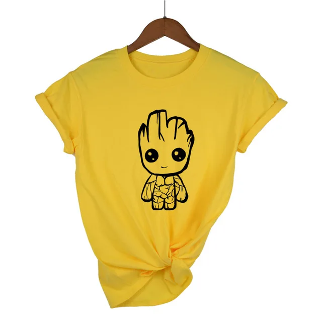 Yellow Новинка, Забавный Дизайн kawaii Groot, футболка из хлопка, женская модная футболка с коротким рукавом, хипстерская популярная футболка с круглым вырезом - Цвет: Yellow