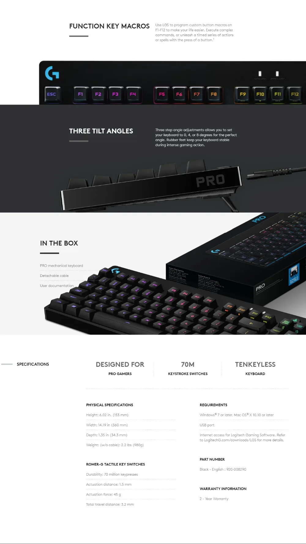 Игровая клавиатура logitech G PRO RGB программируемая проводная USB Подключаемая ROMER-G Omron Switch для игр PUBG DOTA2 MOBA FPS