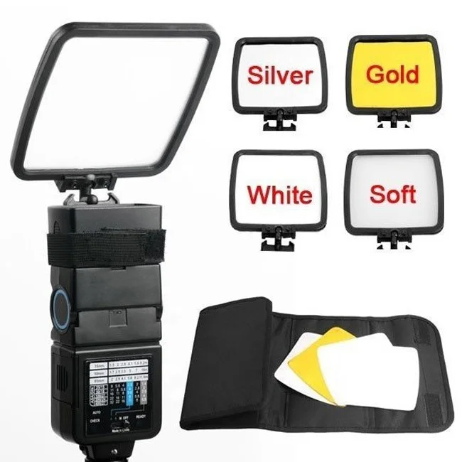 Складной рассеиватель вспышки камеры + карточка отражатель цвет серебристый