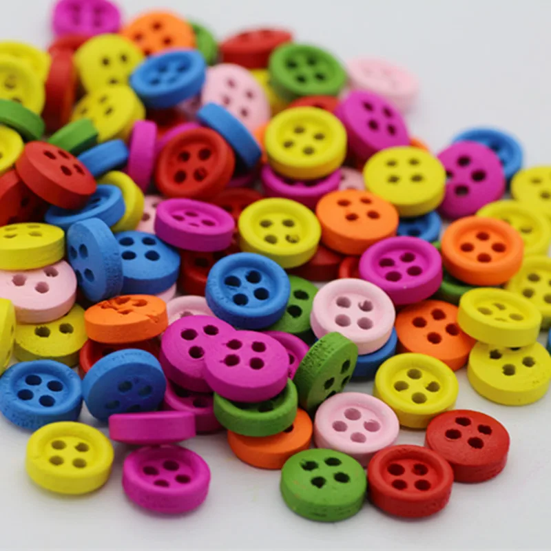 

200pcs creative cartoon colorful 4holes wood buttons 9mm baby decorative buttons for crafts sewing decorative buttons