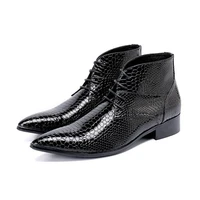 plus size 47 genuine leather men ankle boots high heel men cowboy shoes lace up python skin punk boots winter autumn high top