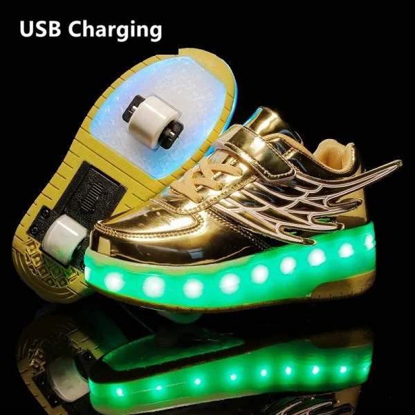 CD03 Gold Eur28-43 кроссовки с двумя колесами и зарядкой от usb, светящийся светодиодный светильник, обувь для роликовых коньков, обувь для мальчиков и девочек - Цвет: CD03 Gold