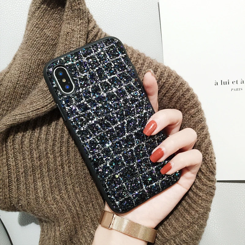 For iPhone X Case Classical Grid Bling Glitter Sequins Hard Cover 8 7 6 6S Plus Full Protective iPhone8 |