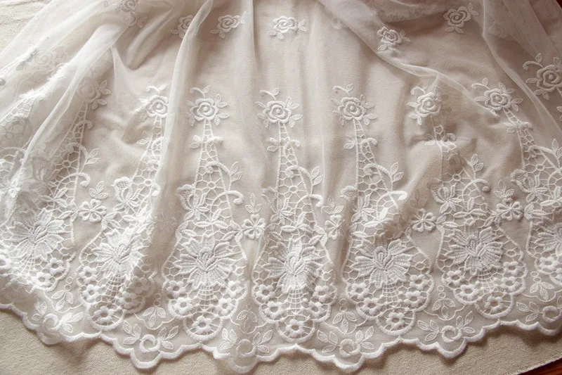 0 91x1 25 метров широкая слоновая двухсторонняя вышитая ткань сетка Тюль Марля