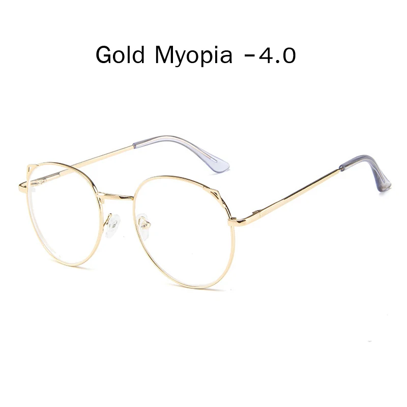 gold myopia 4.0 Zilead кошачьи уши металлические очки для близорукости для женщин и мужчин ясное зрелище близорукое с диоптрией-1.0to-4,0 - Цвет оправы: gold myopia 4.0