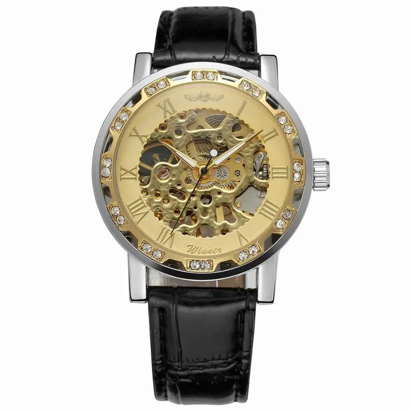silver gold black Модные прозрачные женские механические наручные часы-Скелетон Winner с римскими буквами в стиле ретро Королевского дизайна - Цвет: silver gold black