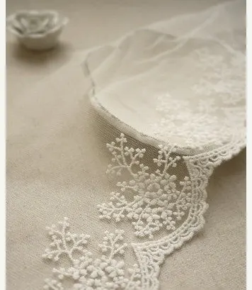 

10 yards Off White Embroidery Lace Trim Bridal Lace Wedding Lace Floral Lace Cotton Embroidery- width 4 inches, one yard Lace