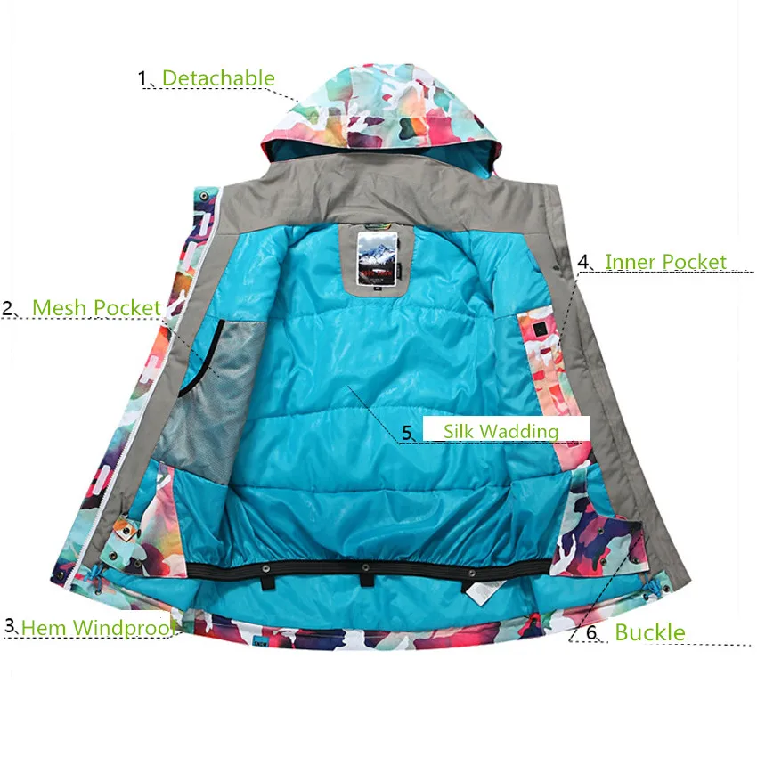 Женские зимние теплые водонепроницаемые лыжные куртки спортивные уличные