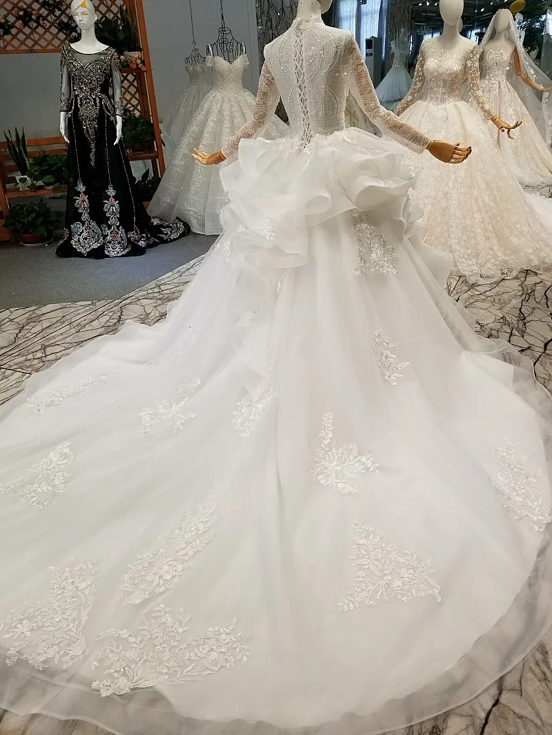 LS245787 2018 новый дизайн свадебные платья глубокие V образным вырезом длинные рукава