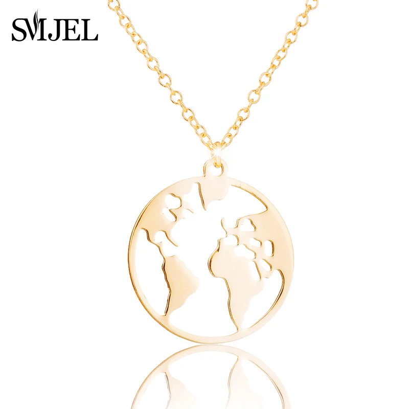 Hollow Map Necklace SMJEL, многослойное ожерелье с картой мира для женщин, розовое золото, круглый мир, монета, подвески, ожерелье, Wonderlust, ручной работы, ювелирное изделие, подарок - Окраска металла: Hollow Map Necklace