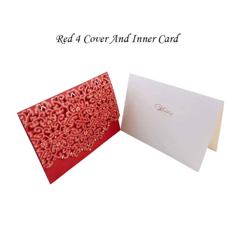 Red 4 Cover Insert 100 шт золотые, белые, синие, красные конверты с лазерной огранкой, роскошные свадебные пригласительные открытки с цветочным рисунком, кружевные конверты с принтом, украшения для свадебной вечеринки - Цвет: Red 4 Cover Insert