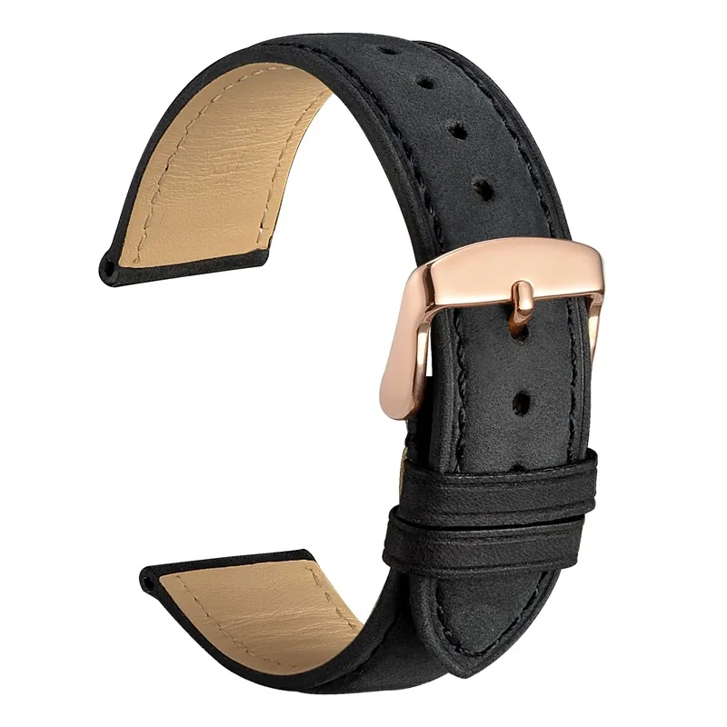 WOCCI Watch Band-винтажный кожаный ремешок для часов, выбор цвета и ширины(18 мм, 19 мм, 20 мм, 21 мм или 22 мм), Пряжка из розового золота