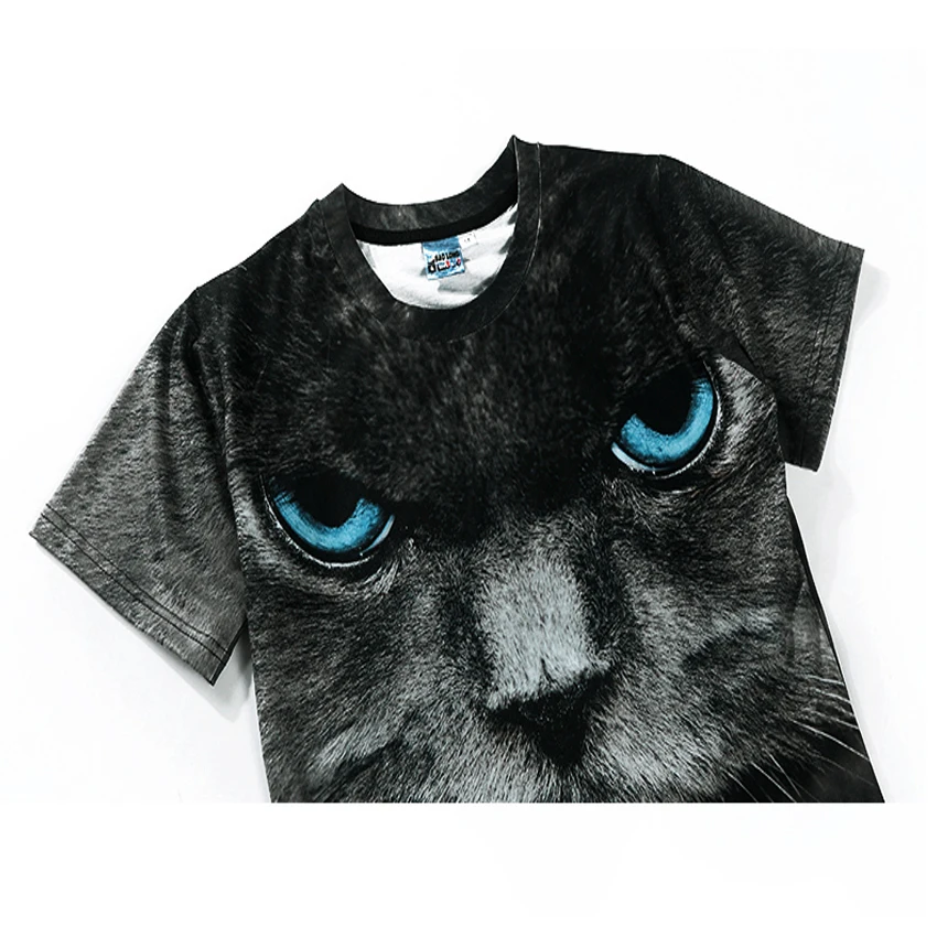 Mr.1991 new brand kids t-shirt for boy or girls black cat printed 3D t shirt teens hip-hop tops tee big clothes A30 | Мать и ребенок