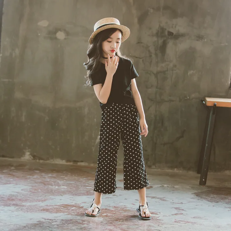 Новинка 2019 костюм в горошек для девочек-подростков широкие брюки и из двух