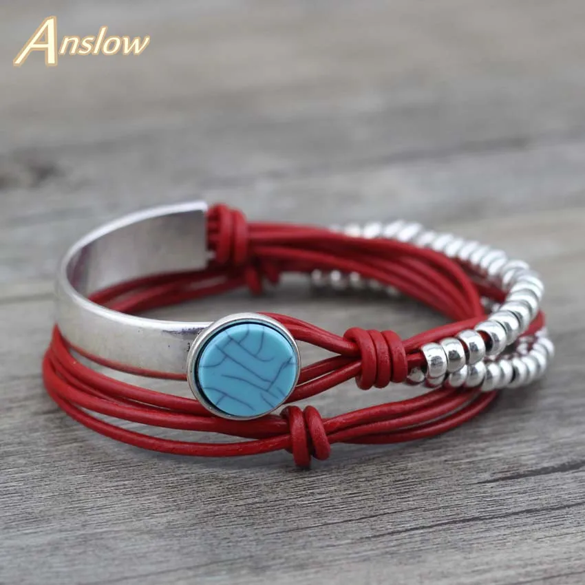 Anslow Bracelete Feminino, брендовый браслет, винтажный Ретро стиль, кожаный браслет для женщин, Рождественский подарок на день матери, LOW0490LB